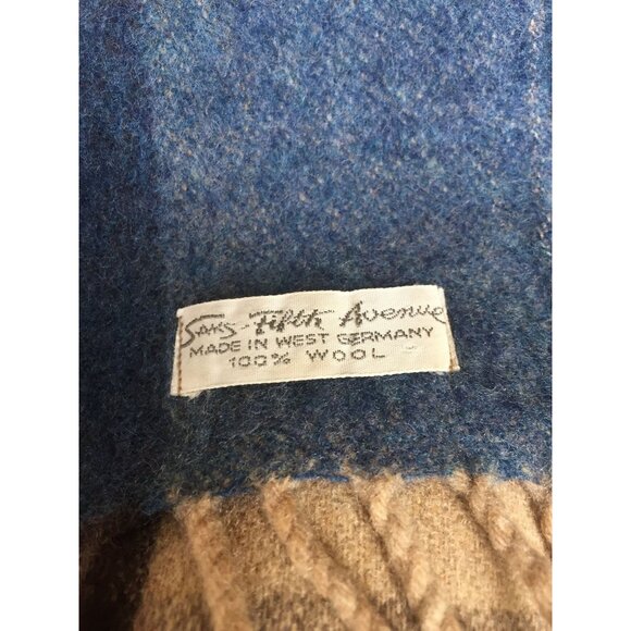 Vtg Pure Wool Blue Plaid Scarf Made In West Germany Saks Fifth Avenue 100% Wool - Picture 4 of 5